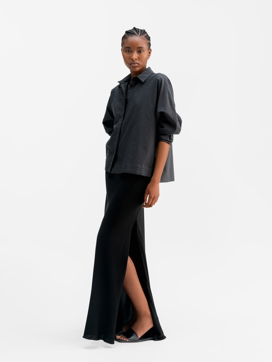 Hana Long Silk Skirt Black