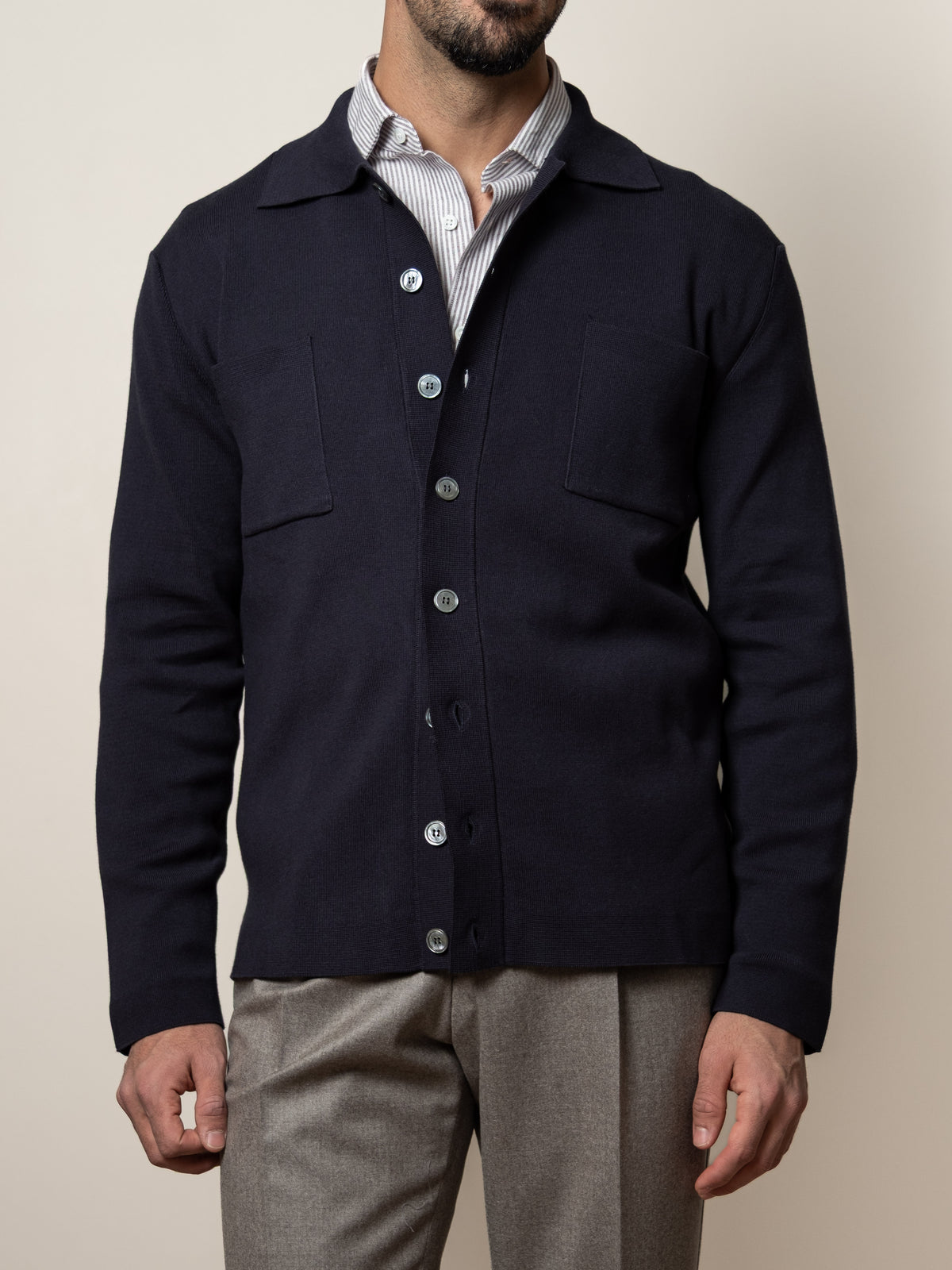 Knitted Cotton Shirt Jacket Navy