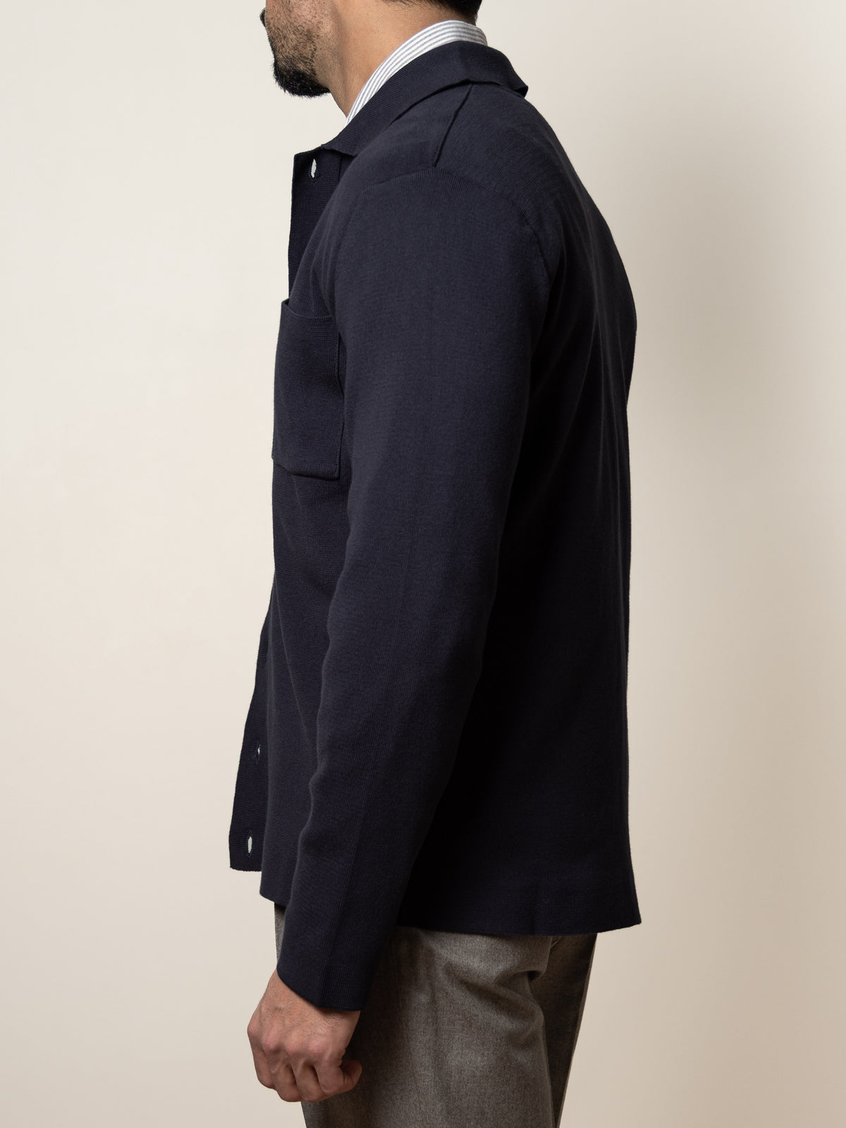 Knitted Cotton Shirt Jacket Navy