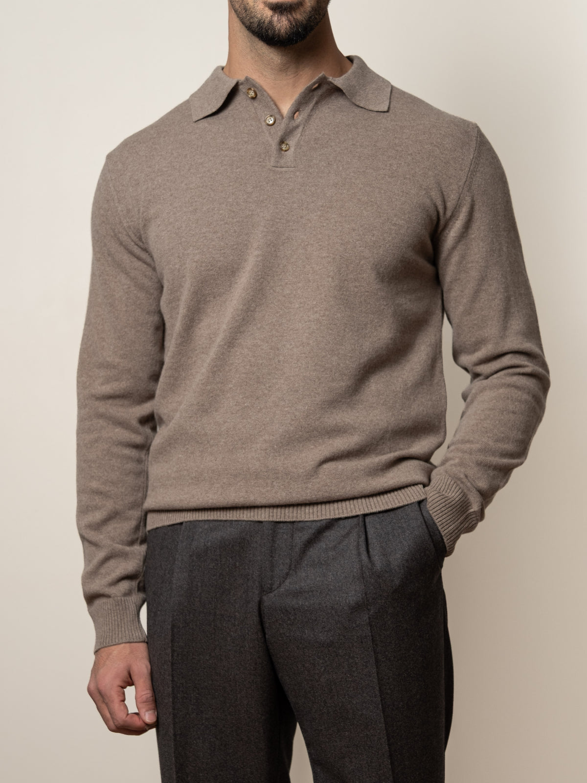 Knitted Wool Polo Beige