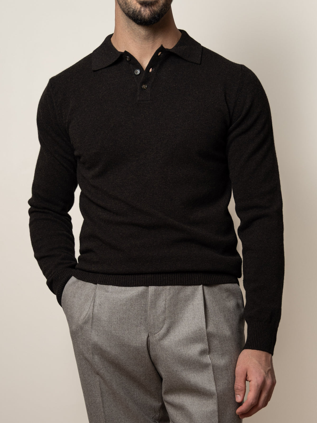 Knitted Wool Polo Brown