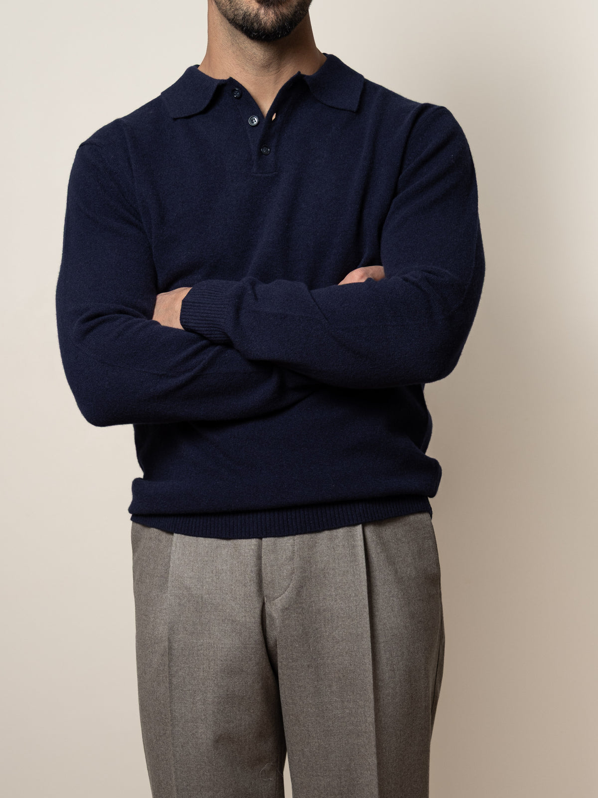 Knitted Wool Polo Navy