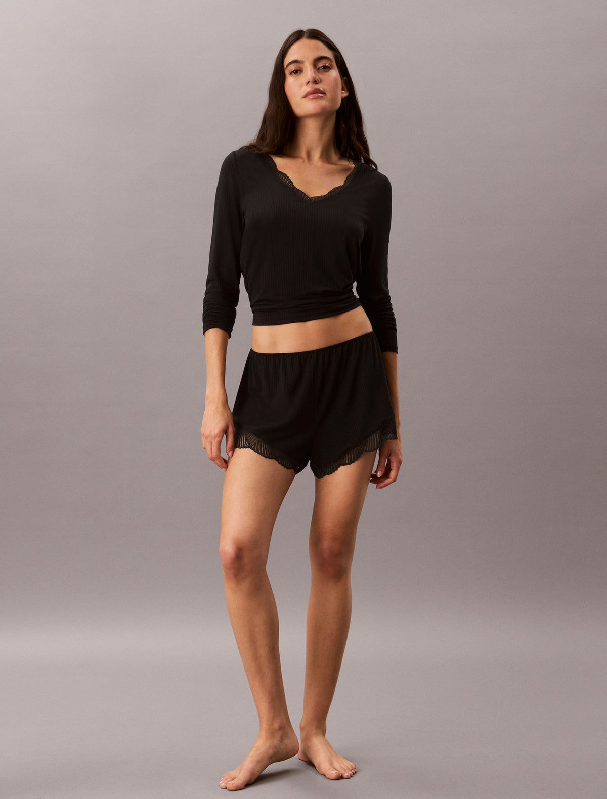 Modal Rib with Lace LS Top- Black – Calvin Klein