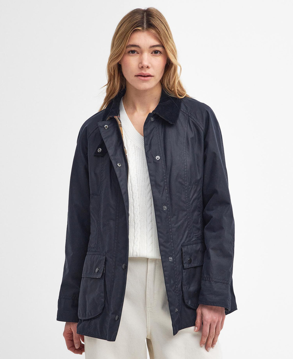 Beadnell Wax Jacket Navy - front