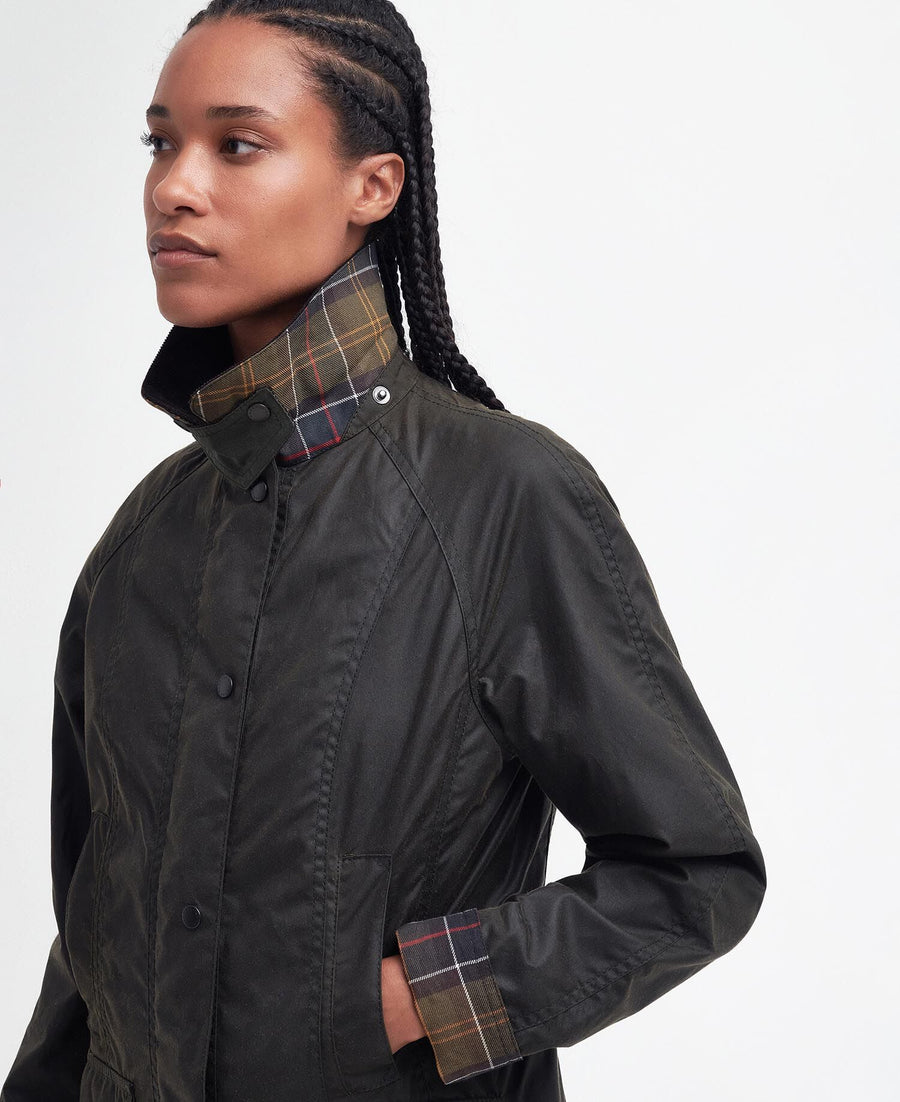 Classic Beadnell Wax Jacket Olive - detalj