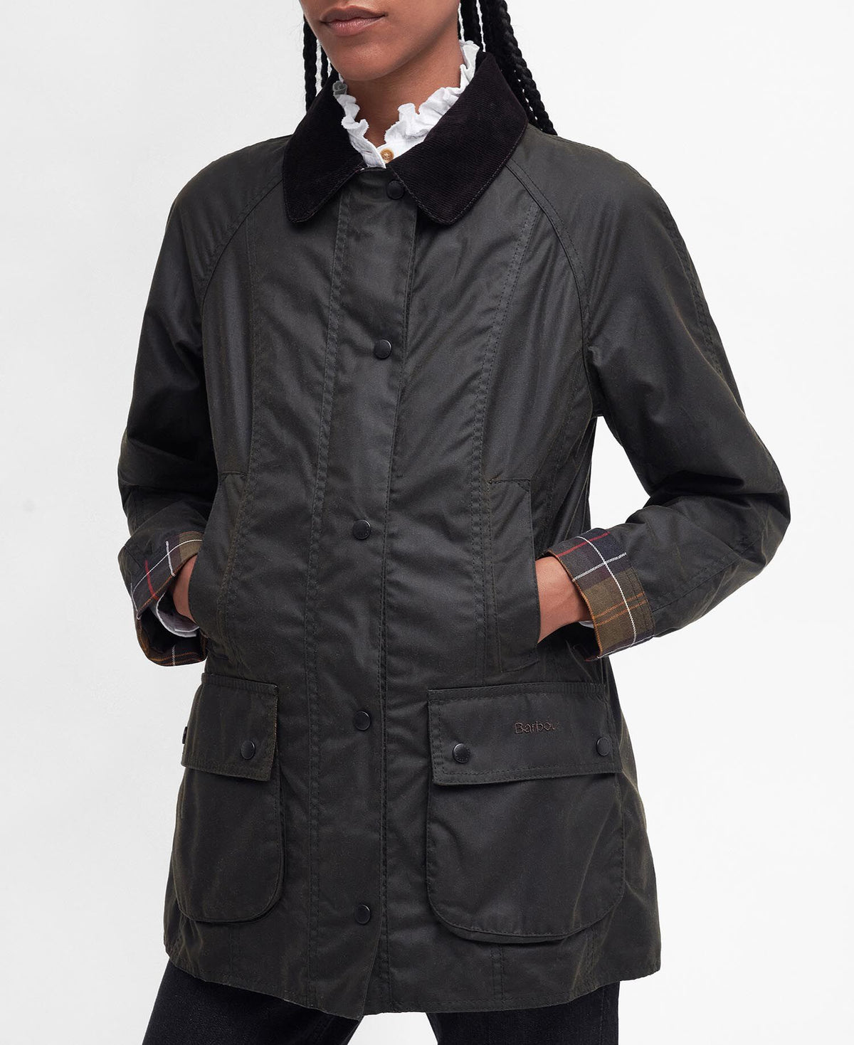 Classic Beadnell Wax Jacket Olive - detalj