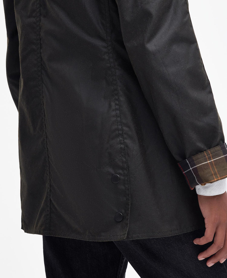 Classic Beadnell Wax Jacket Olive - detalj