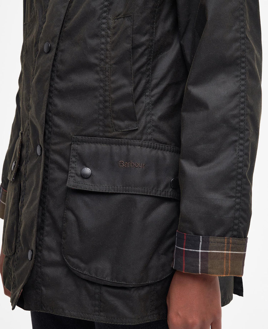 Classic Beadnell Wax Jacket Olive - detalj