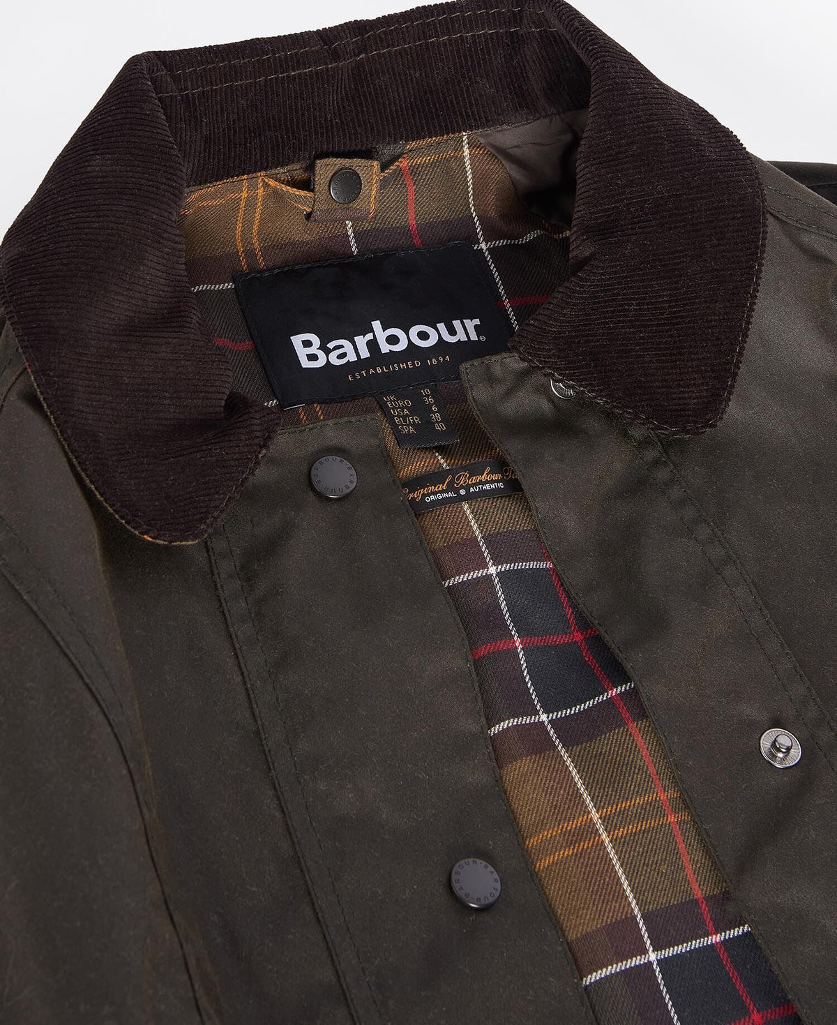 Classic Beadnell Wax Jacket Olive - detalj