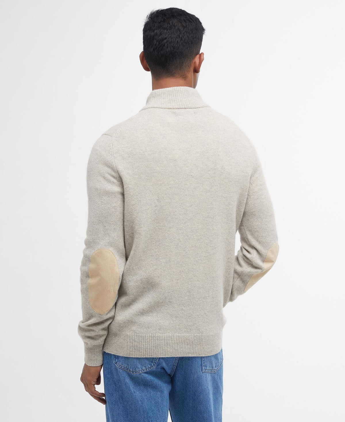 Essential Patch Half Zip Knitted Jumper Pearl - modellbilde bakfra