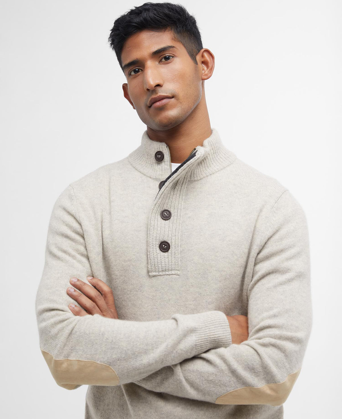 Essential Patch Half Zip Knitted Jumper Pearl - detaljbilde