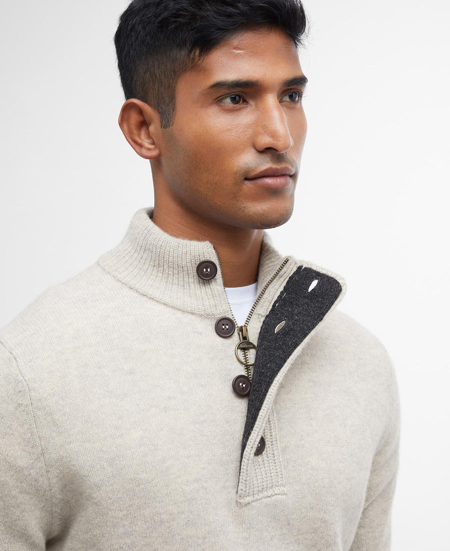 Essential Patch Half Zip Knitted Jumper Pearl - detaljbilde