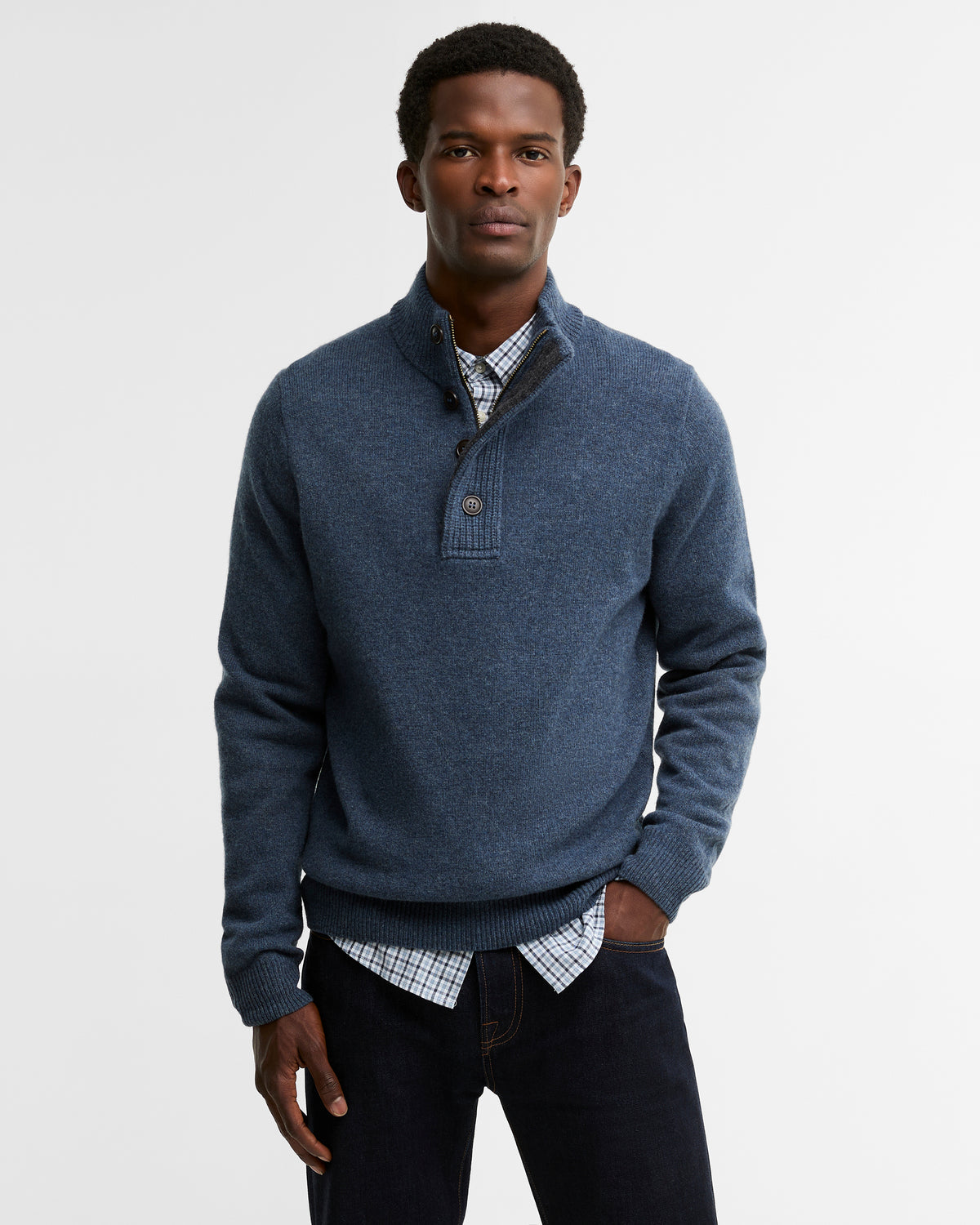 Essential Patch Half Zip Knitted Jumper Dark Indigo
