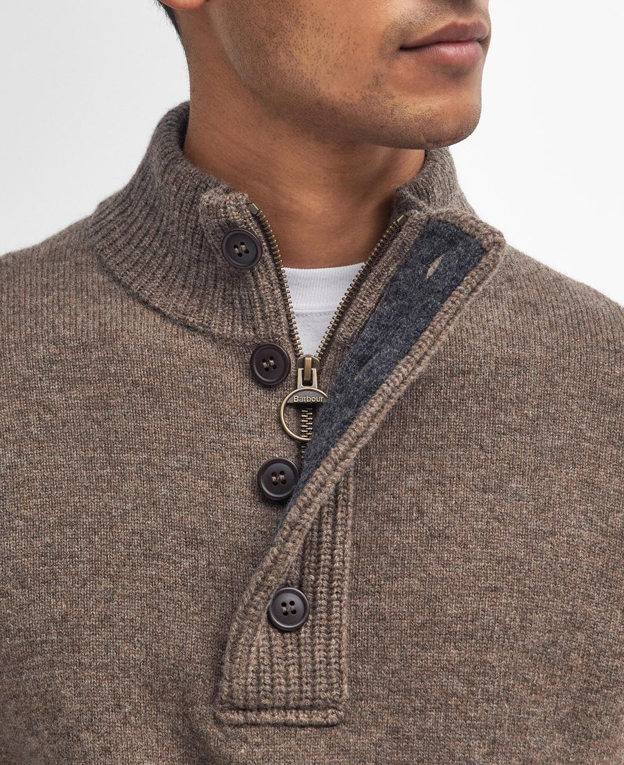 Essential Patch Half Zip Knitted Jumper Dark Stone - detaljbilde