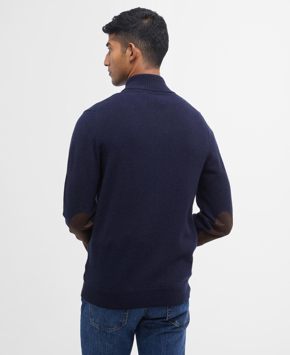 Essential Patch Zip Through Knitted Jumper Navy - modellbilde bak