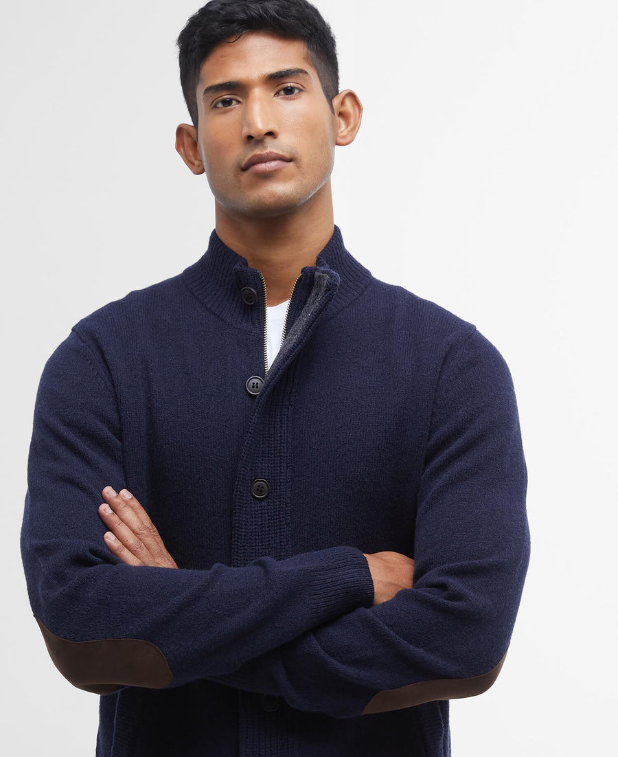 Essential Patch Zip Through Knitted Jumper Navy - detaljbilde