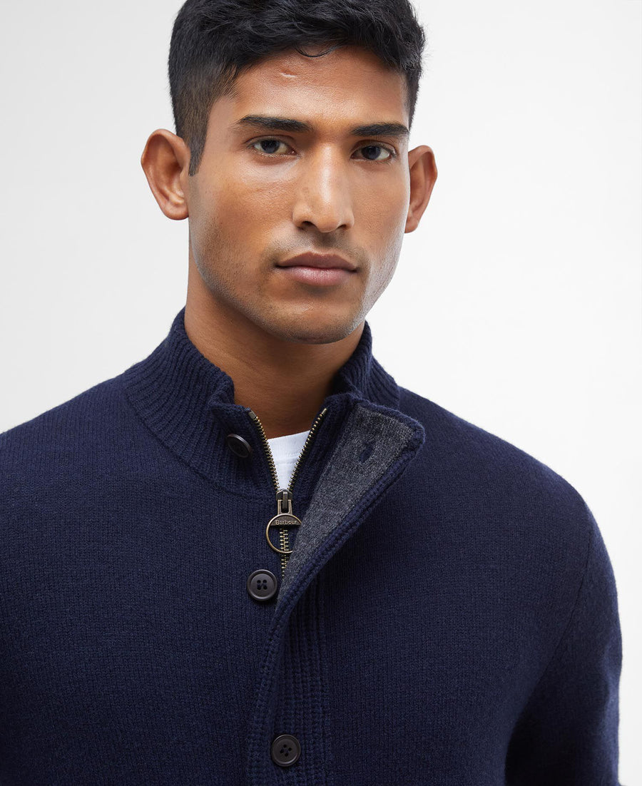 Essential Patch Zip Through Knitted Jumper Navy - detaljbilde