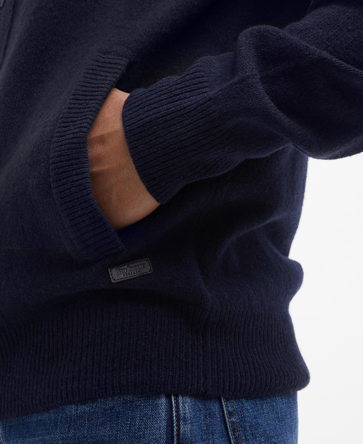 Essential Patch Zip Through Knitted Jumper Navy - detaljbilde