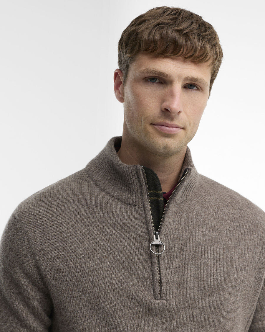 Essential Patch Zip Through Knitted Jumper New Stone - detaljbilde