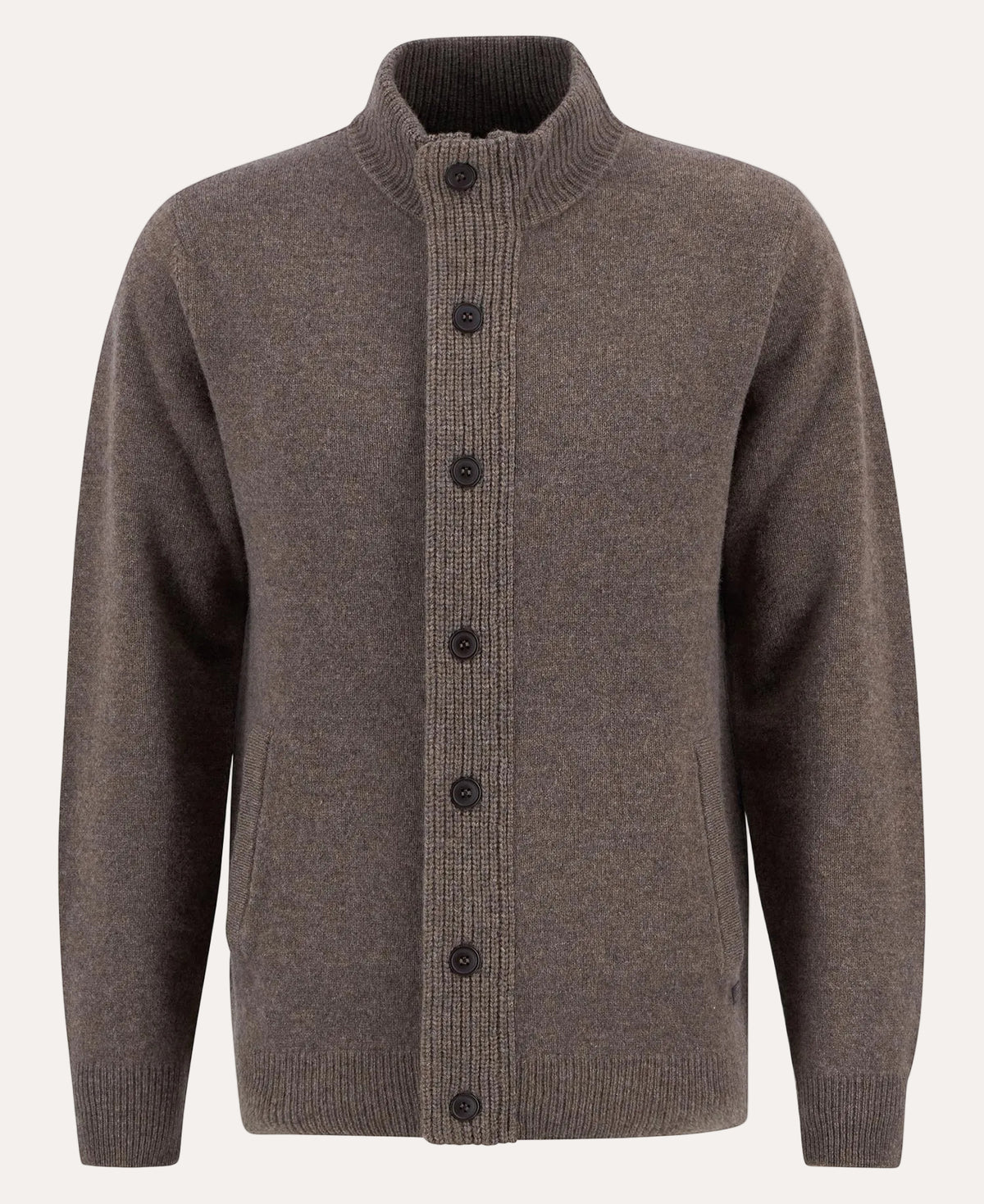 Essential Patch Zip Through Knitted Jumper Dark Stone - packshot