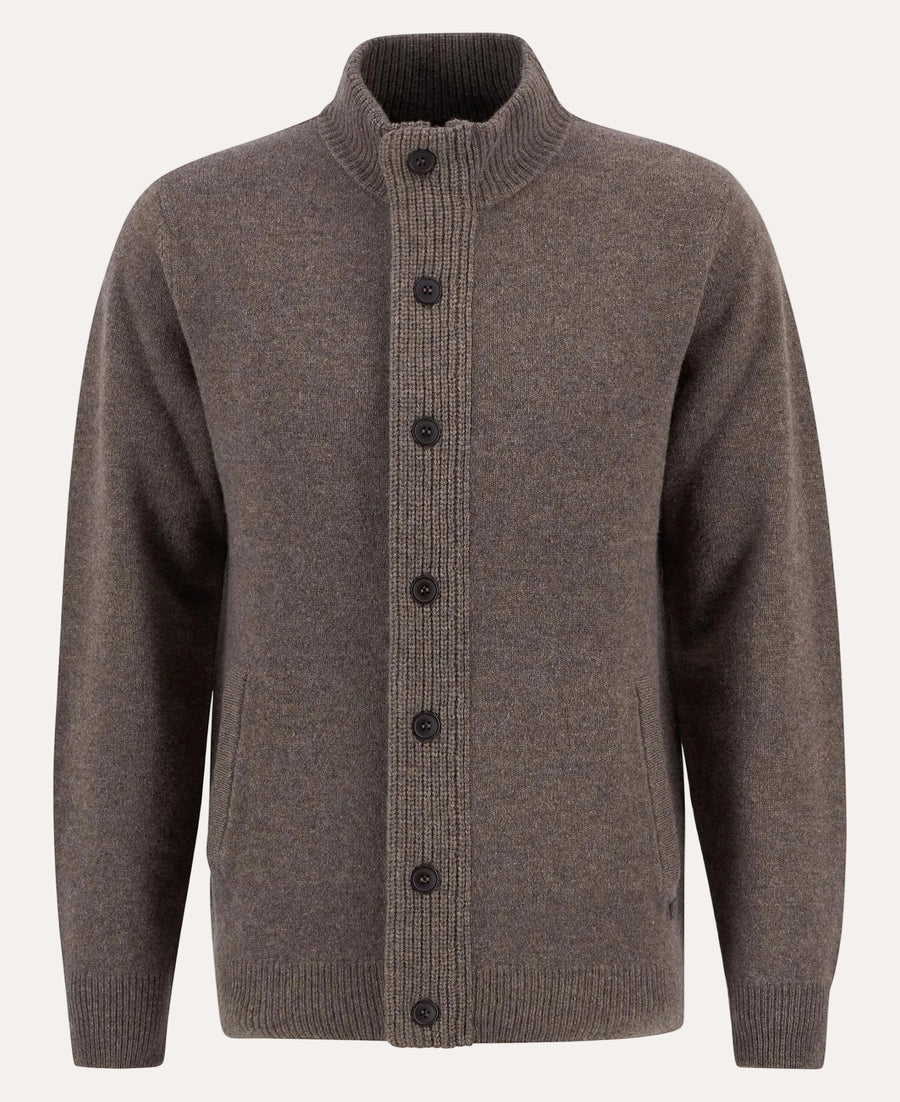 Essential Patch Zip Through Knitted Jumper Dark Stone - packshot