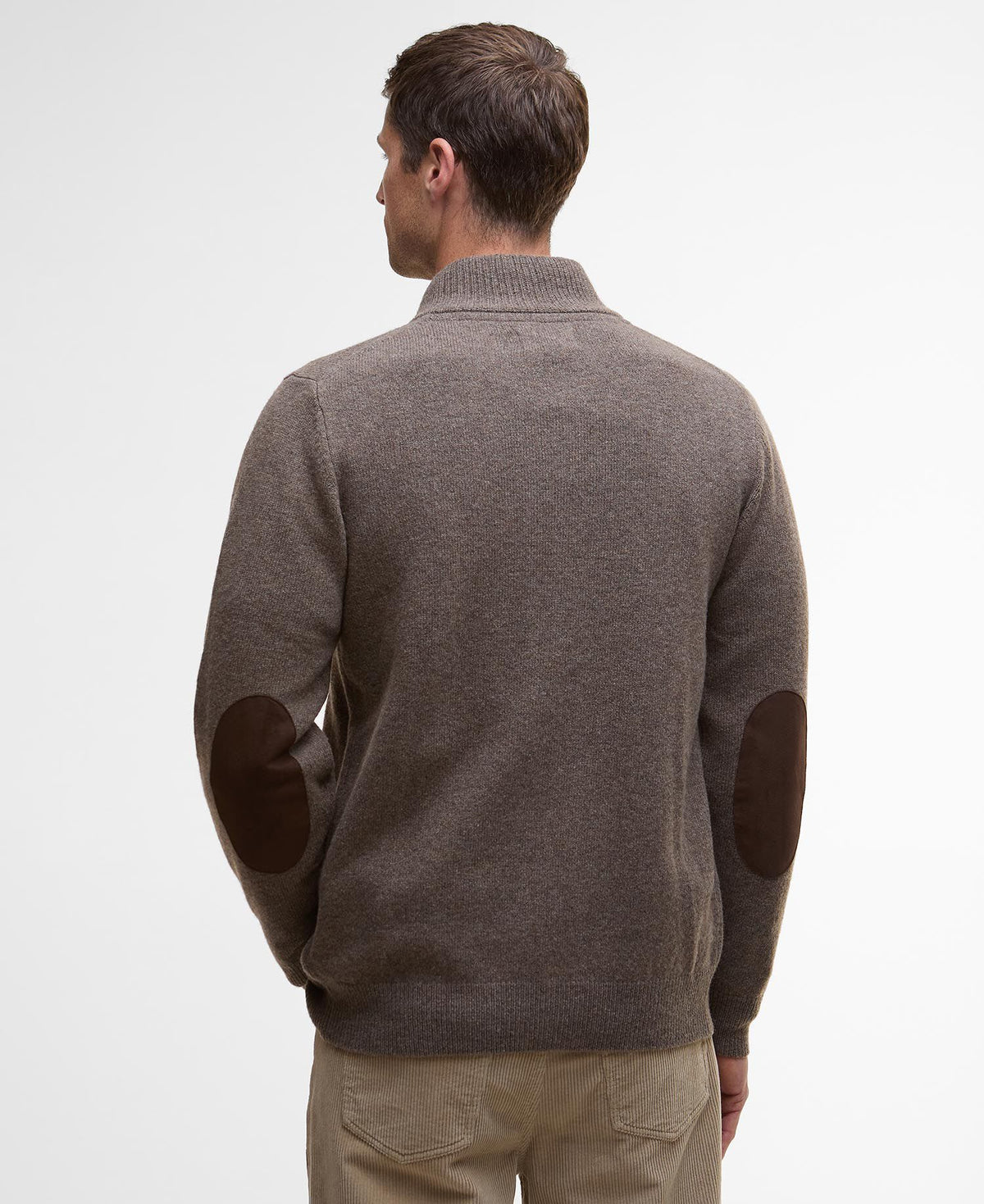 Essential Patch Zip Through Knitted Jumper Dark Stone - modellbilde bak