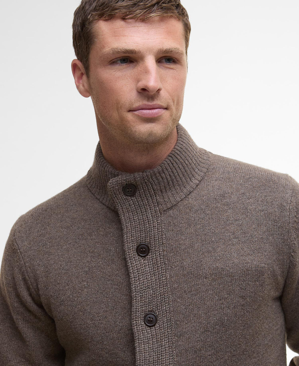 Essential Patch Zip Through Knitted Jumper Dark Stone - detaljbilde