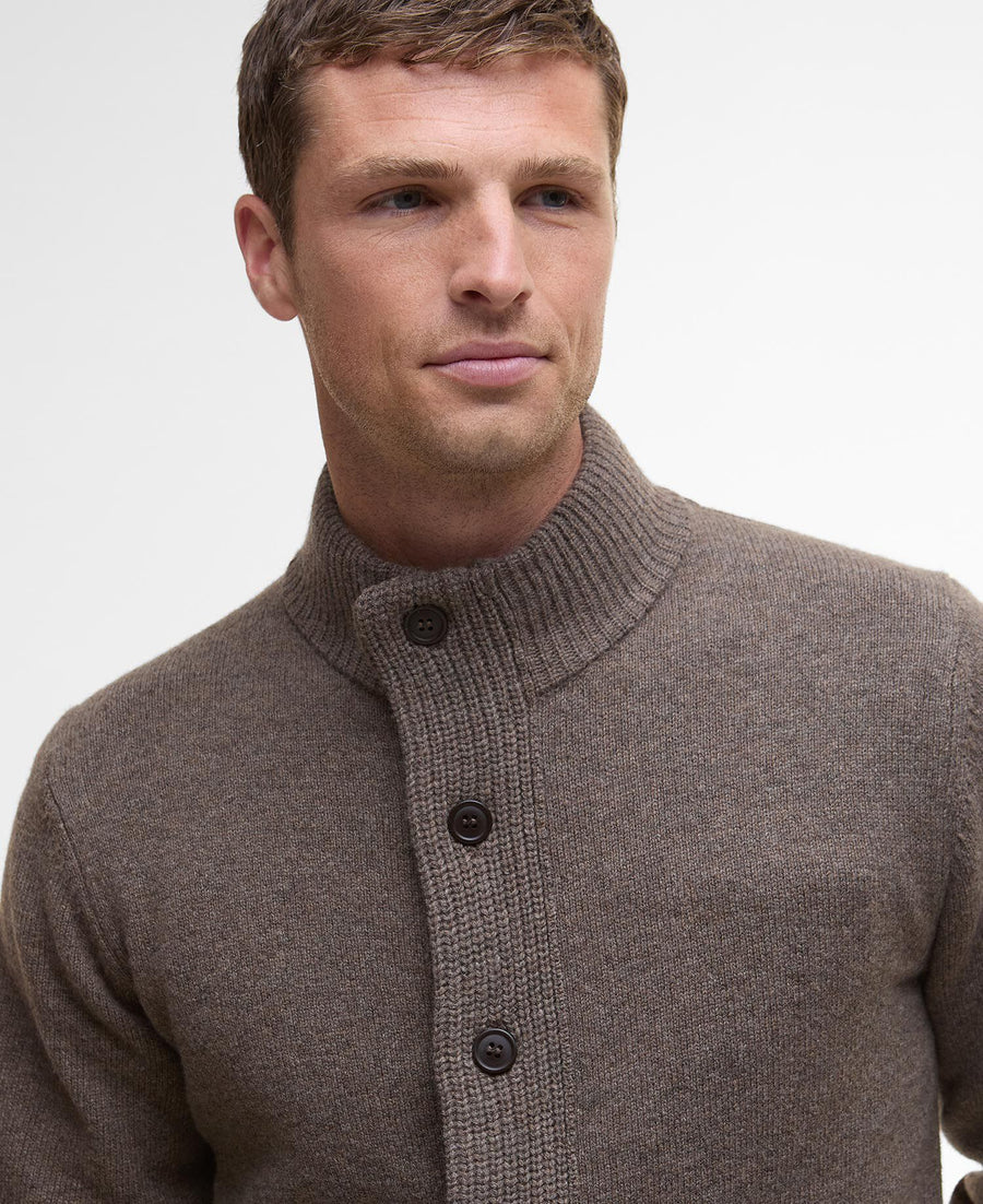 Essential Patch Zip Through Knitted Jumper Dark Stone - detaljbilde