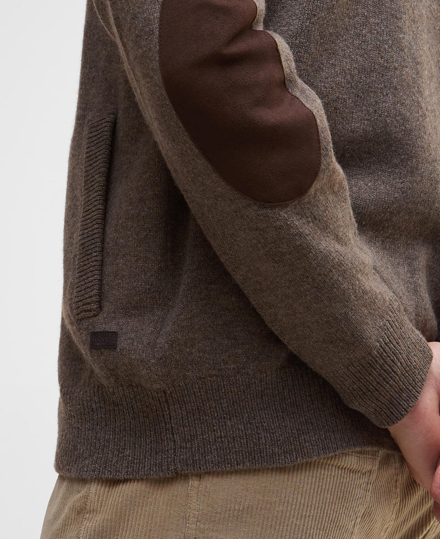 Essential Patch Zip Through Knitted Jumper Dark Stone - detaljbilde
