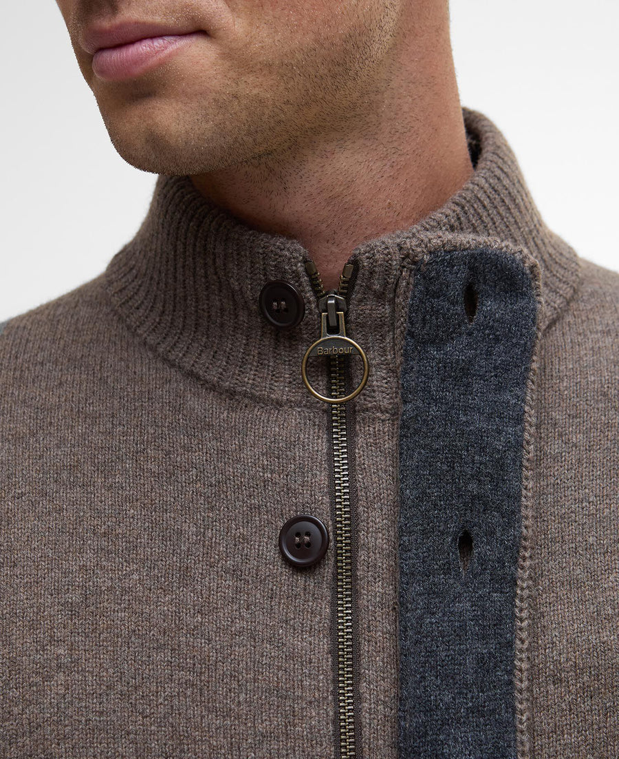 Essential Patch Zip Through Knitted Jumper Dark Stone - detaljbilde