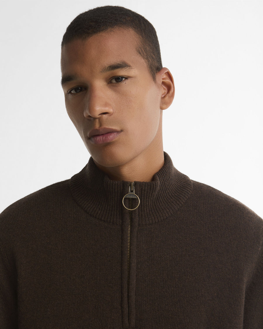 Holden Half Zip Knitted Jumper Dark Oak - detaljbilde