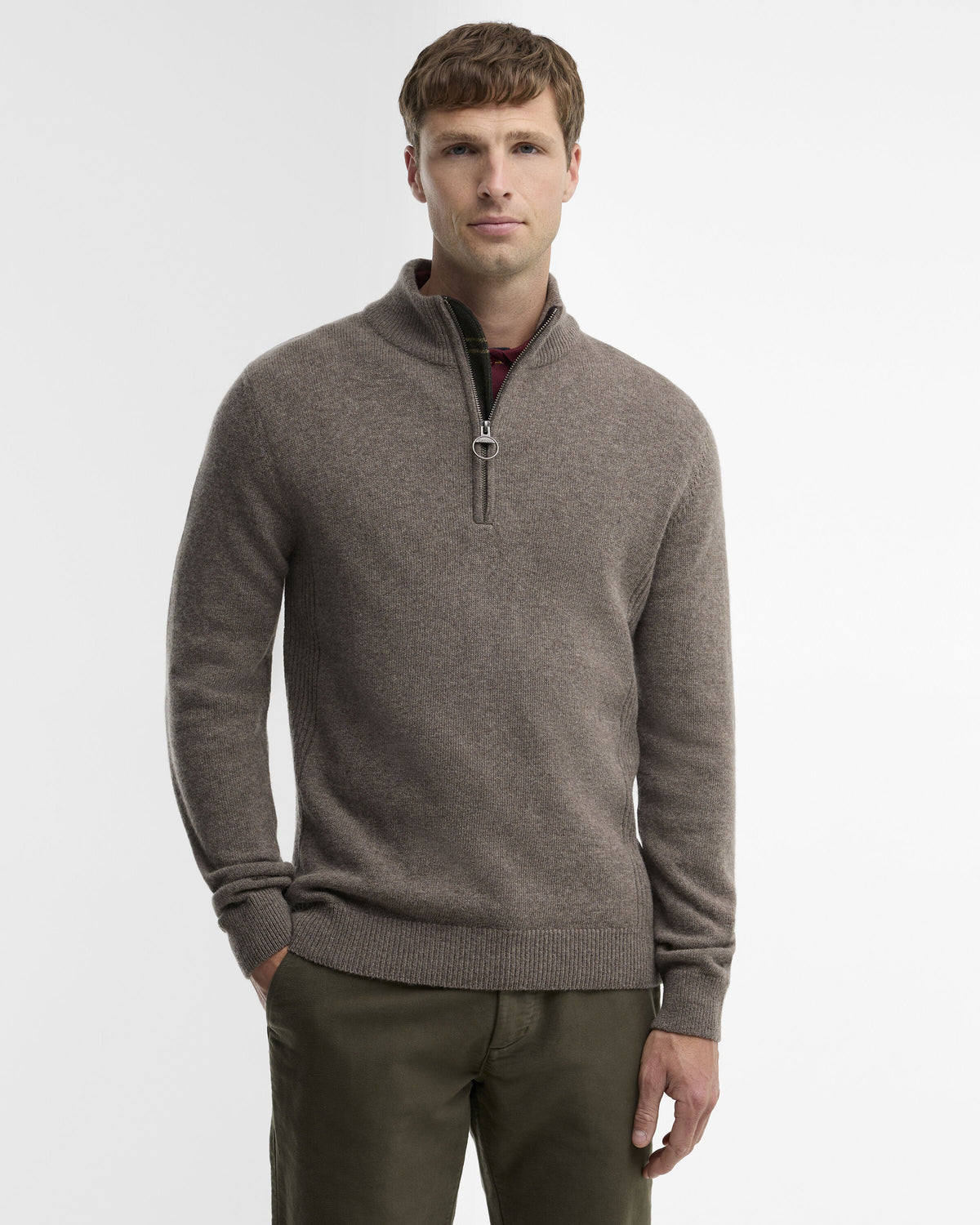 Holden Half Zip Knitted Jumper Military Marl - modellbilde front