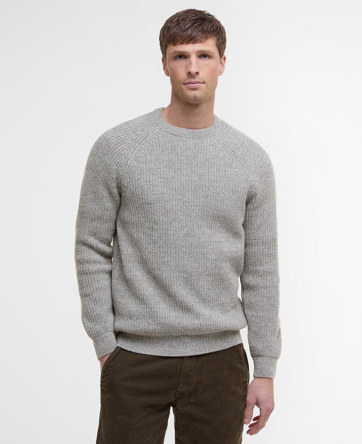 Barbour Horseford Crew Neck Jumper Stone - modellbilde forfra