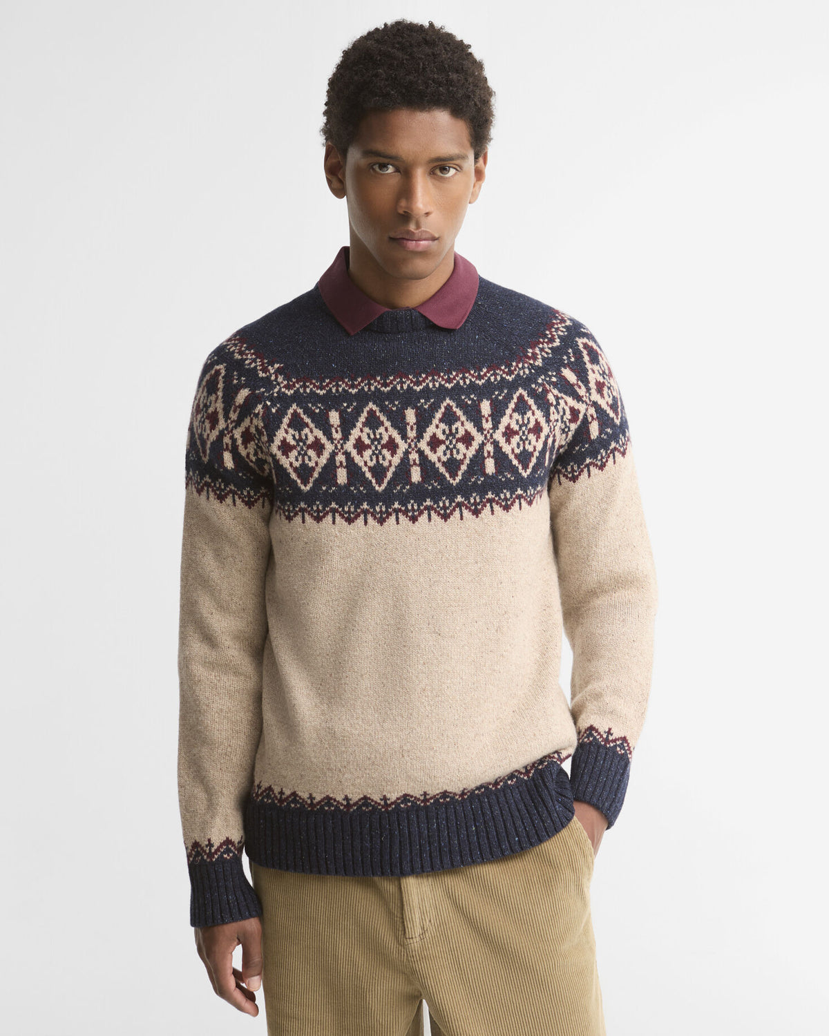 Tisbury Fairisle Crew Neck Navy - modellbilde front
