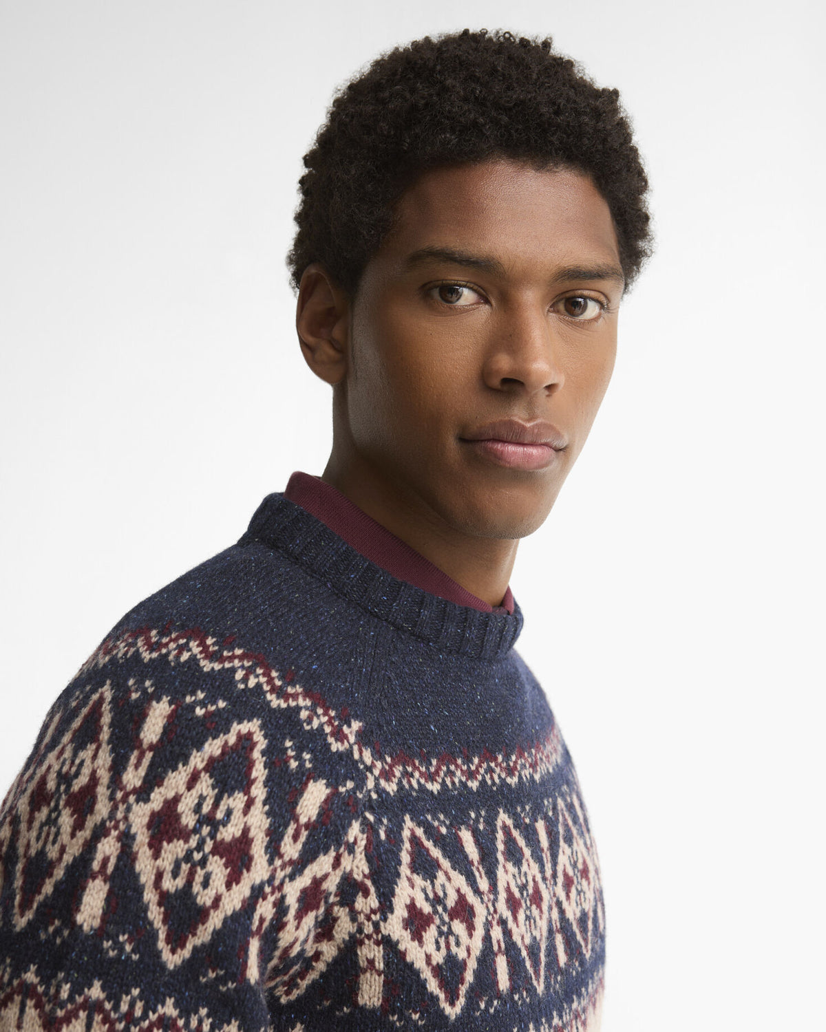 Tisbury Fairisle Crew Neck Navy - detaljbilde