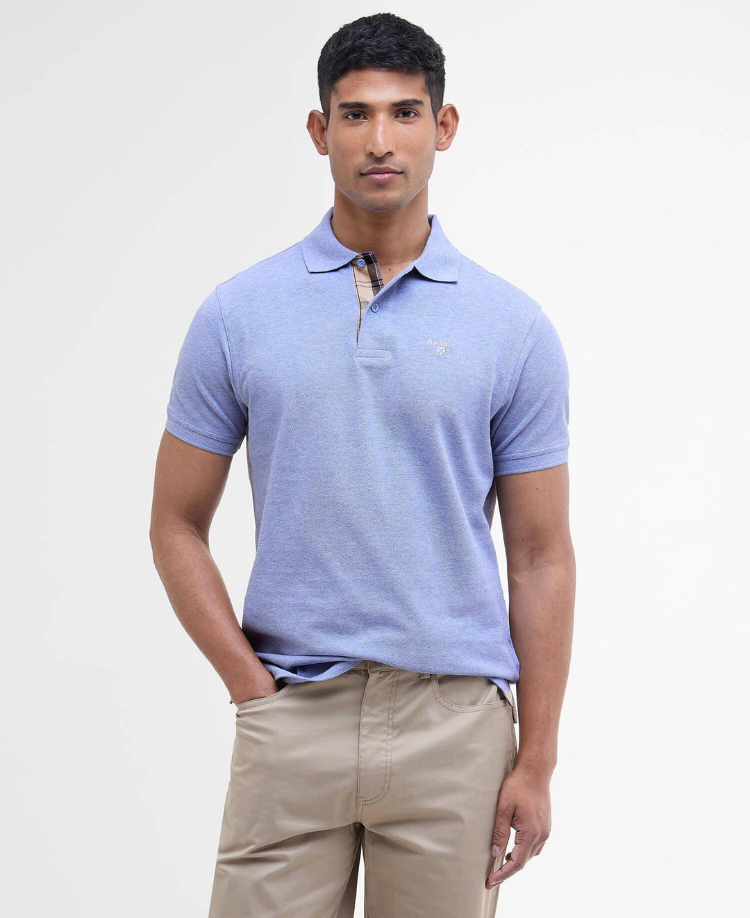 Tartan Pique Polo Shirt Sky Marl