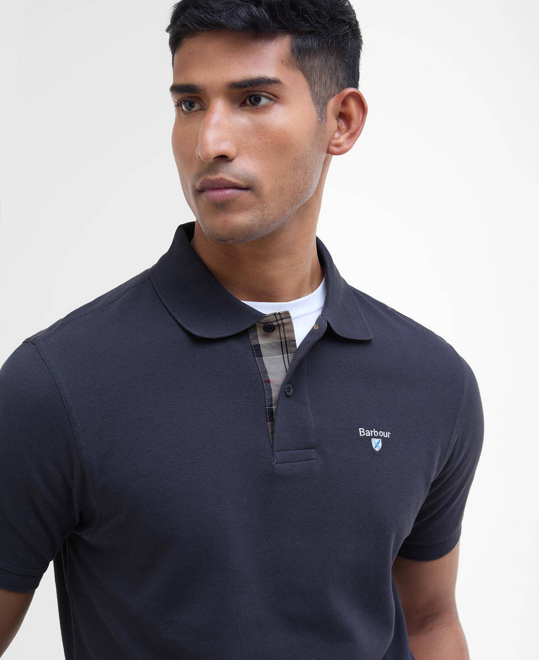 Tartan Pique Polo Shirt Navy