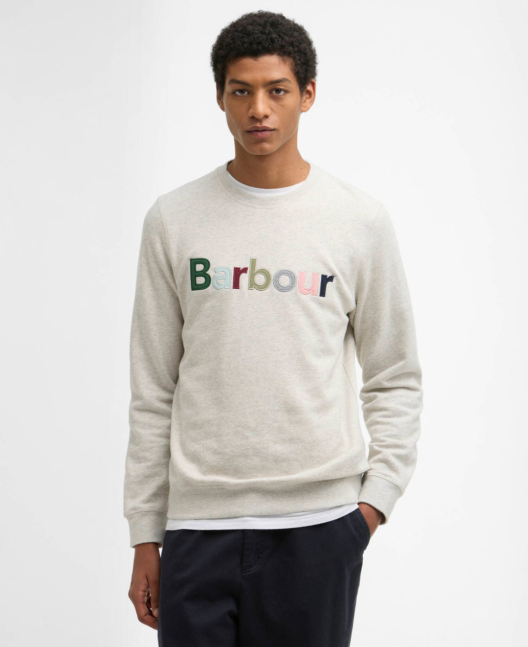 Pique Applique Crew Sweatshirt Ecru Marl