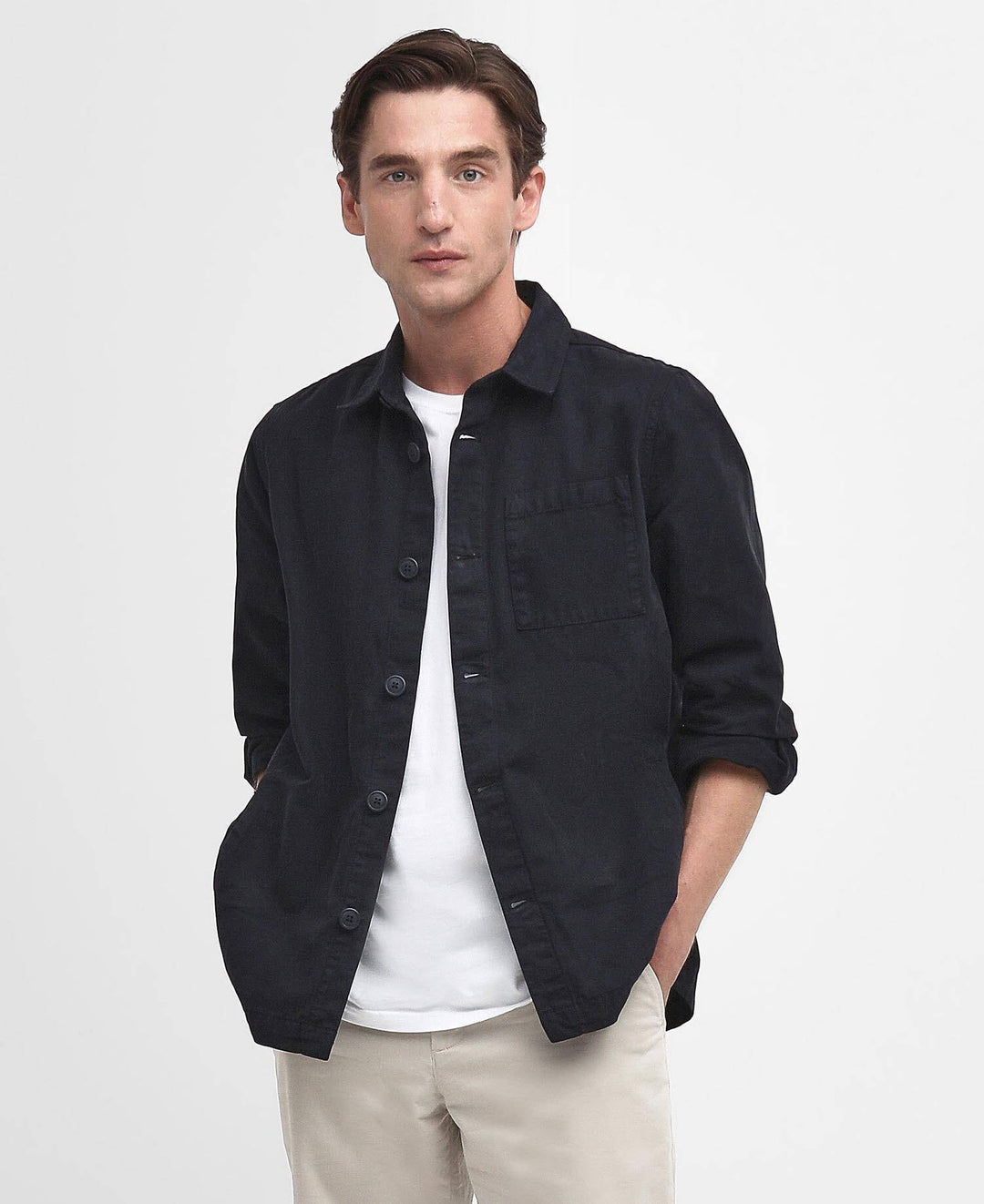 Washed Cotton Overshirt Navy - Modell front