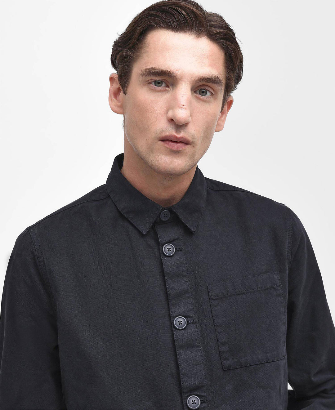 Washed Cotton Overshirt Navy - Detalj A