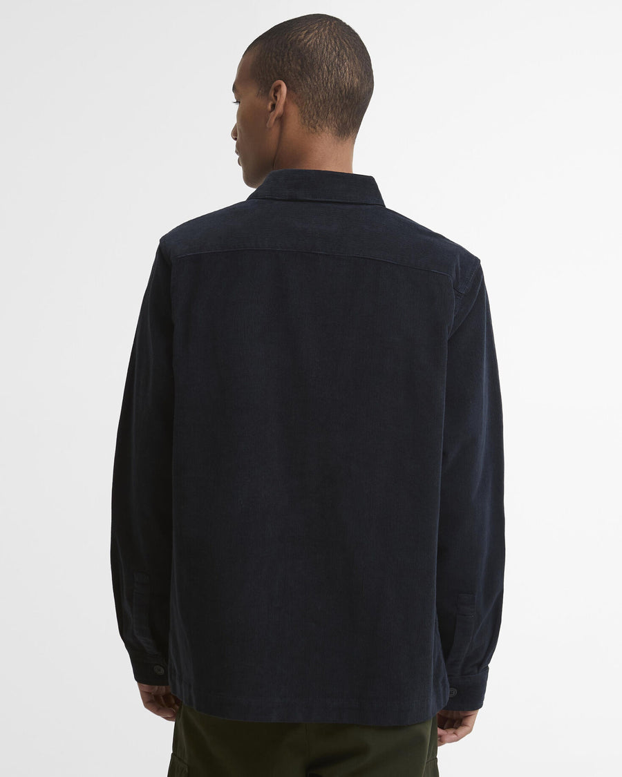 Tartan Trimmed Cord Overshirt Navy - modellbilde