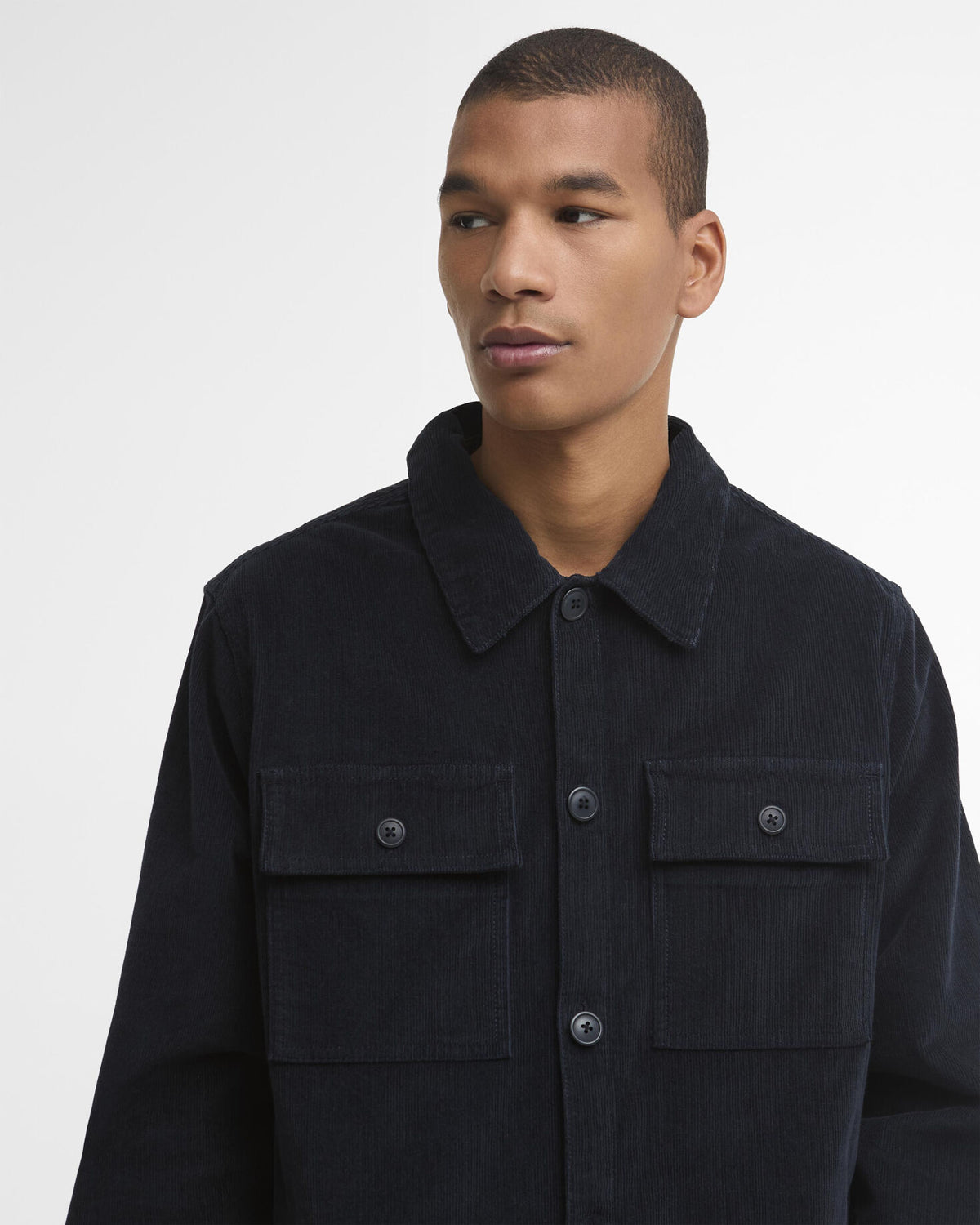 Tartan Trimmed Cord Overshirt Navy - detaljbilde