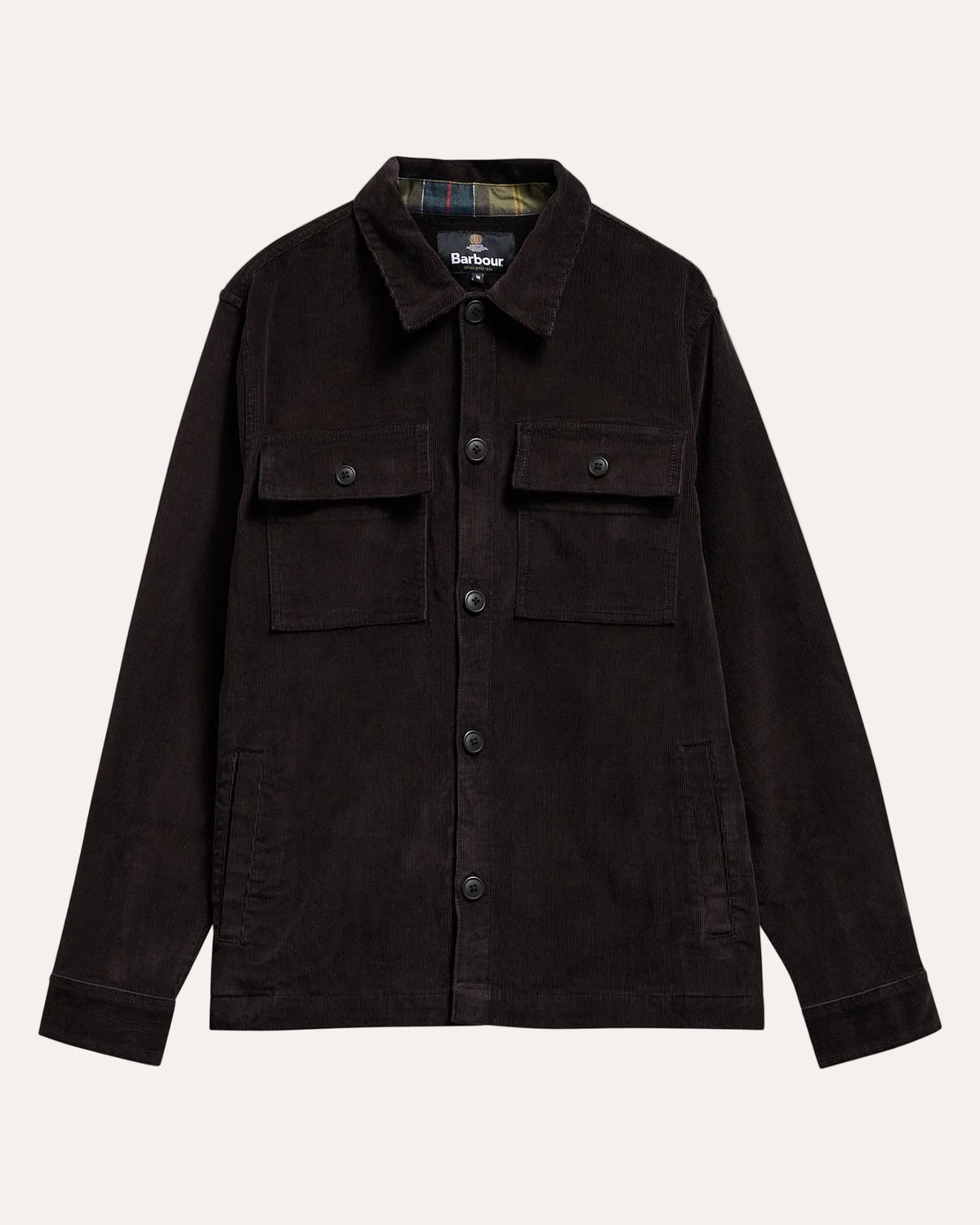 Tartan Trimmed Cord Overshirt Olive - packshot