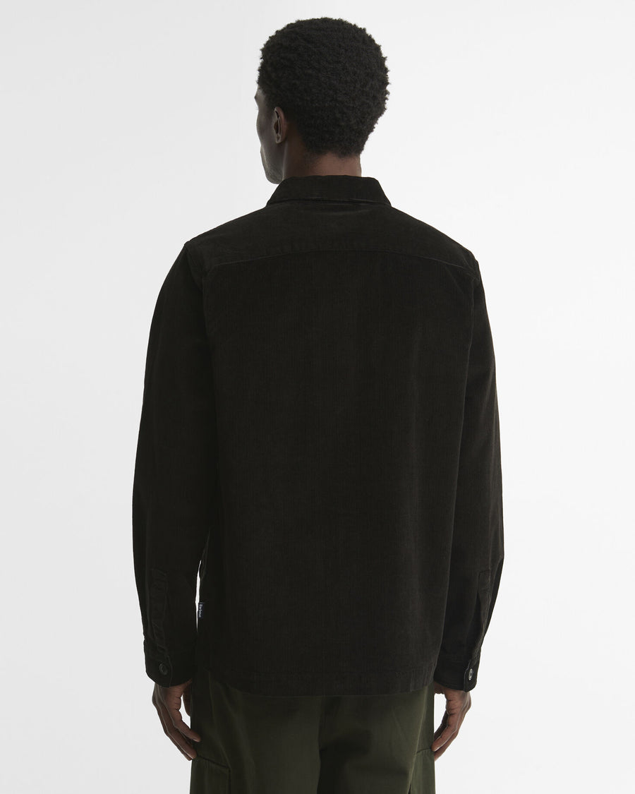 Tartan Trimmed Cord Overshirt Olive - modellbilde