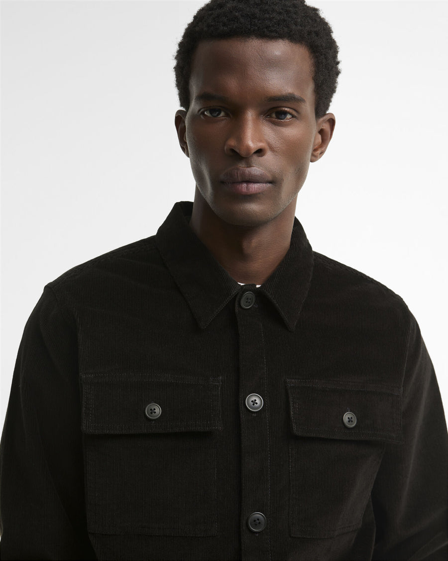 Tartan Trimmed Cord Overshirt Olive - detaljbilde