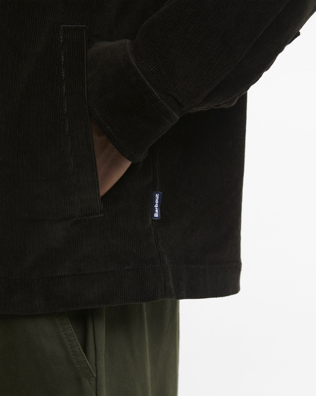 Tartan Trimmed Cord Overshirt Olive - detaljbilde