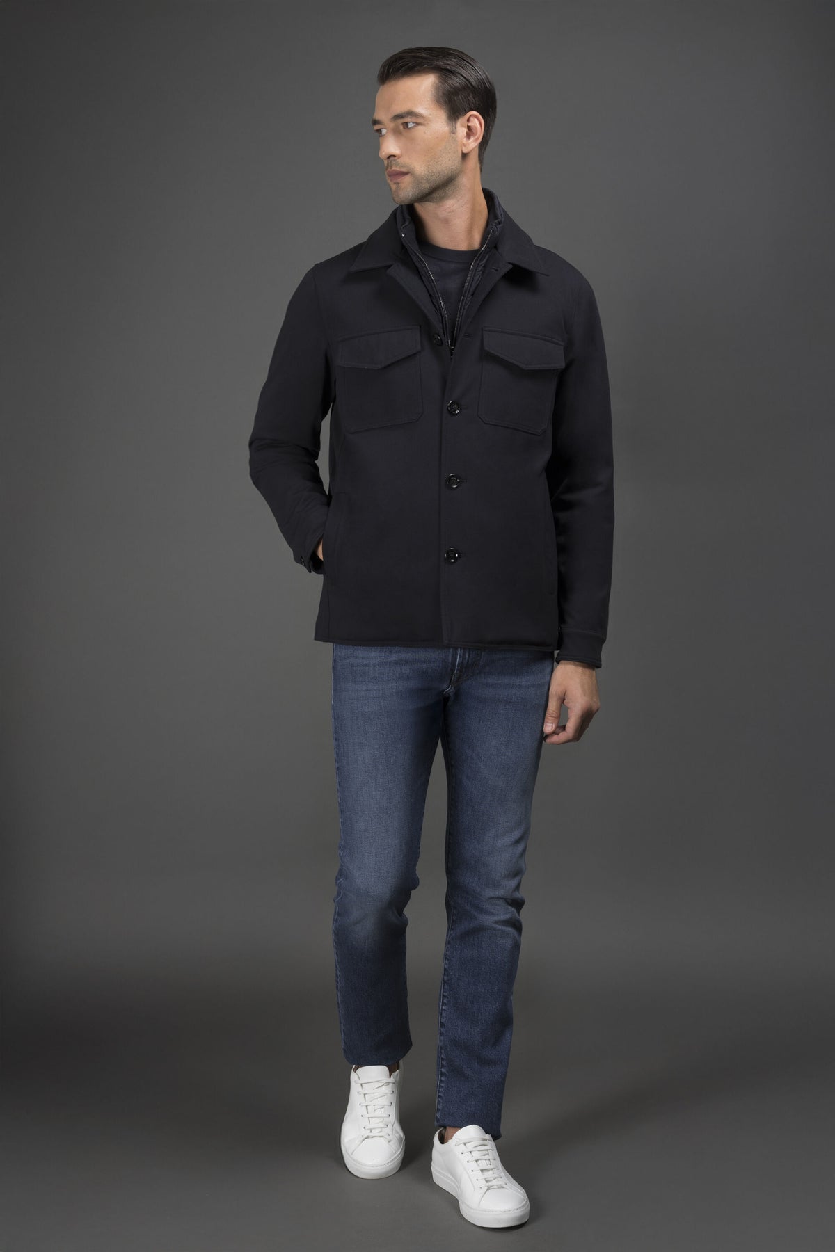 Torquato Jacket Dark Blue - modellbilde