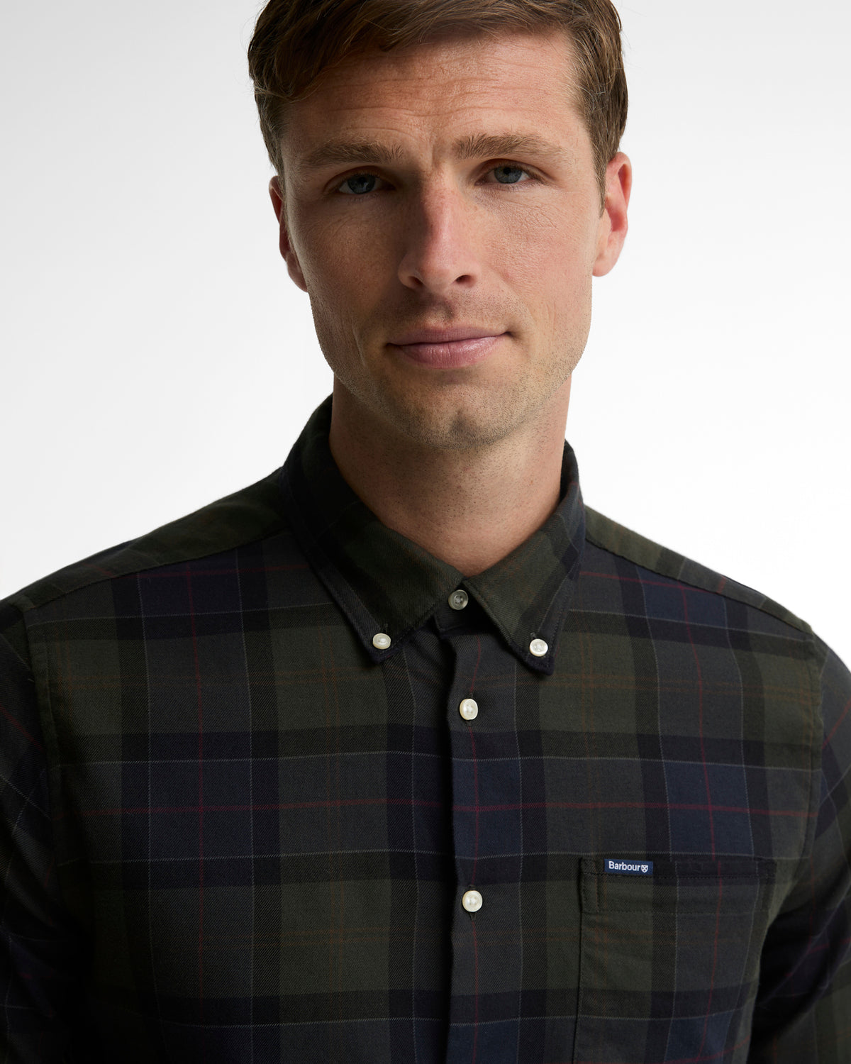 Barbour Fortrose Tailored Tartan Shirt Shadow Classic Tartan - modellbilde detalj