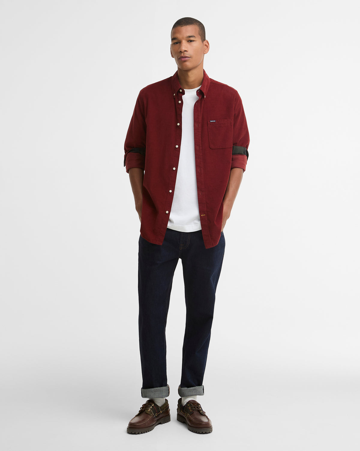 Ramsey Tailored Cord Shirt Russet Brown - modellbilde