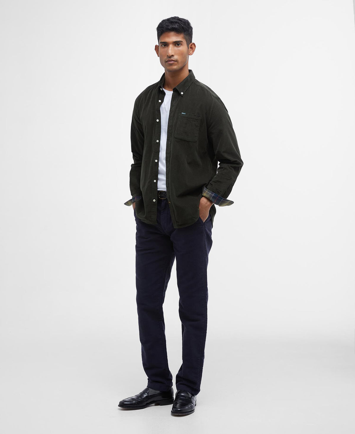 Ramsey Tailored Cord Shirt Forest - modellbilde